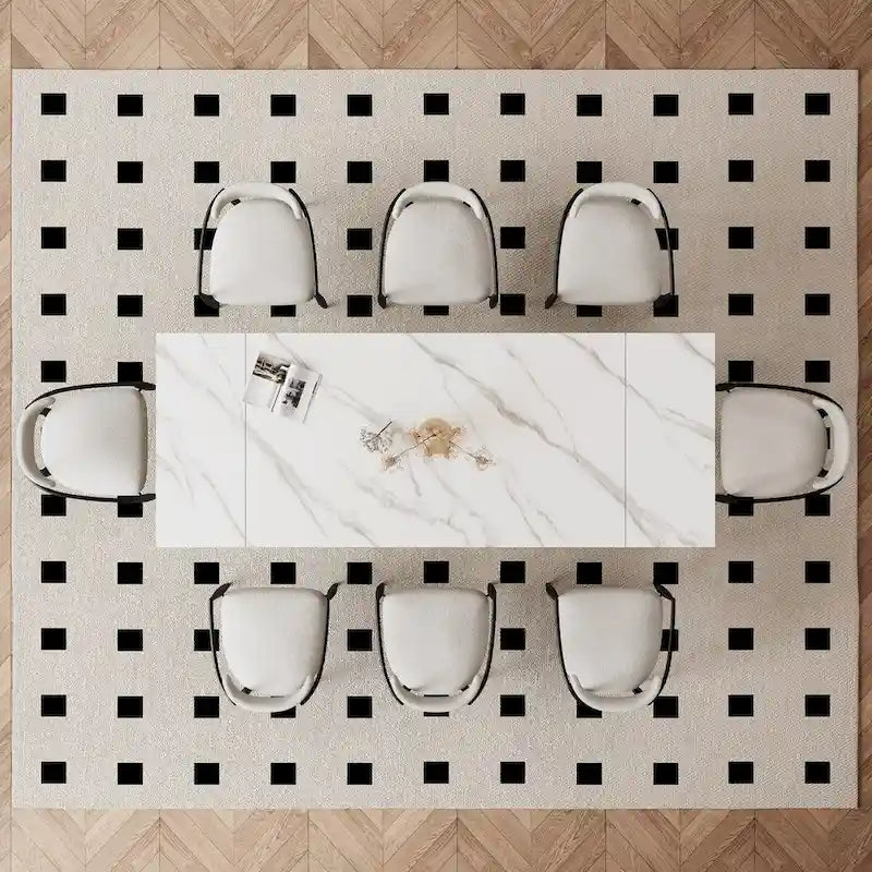 9-Piece Extendable Sintered Stone Dining Set with 8 Fabric Chairs - 94.48"