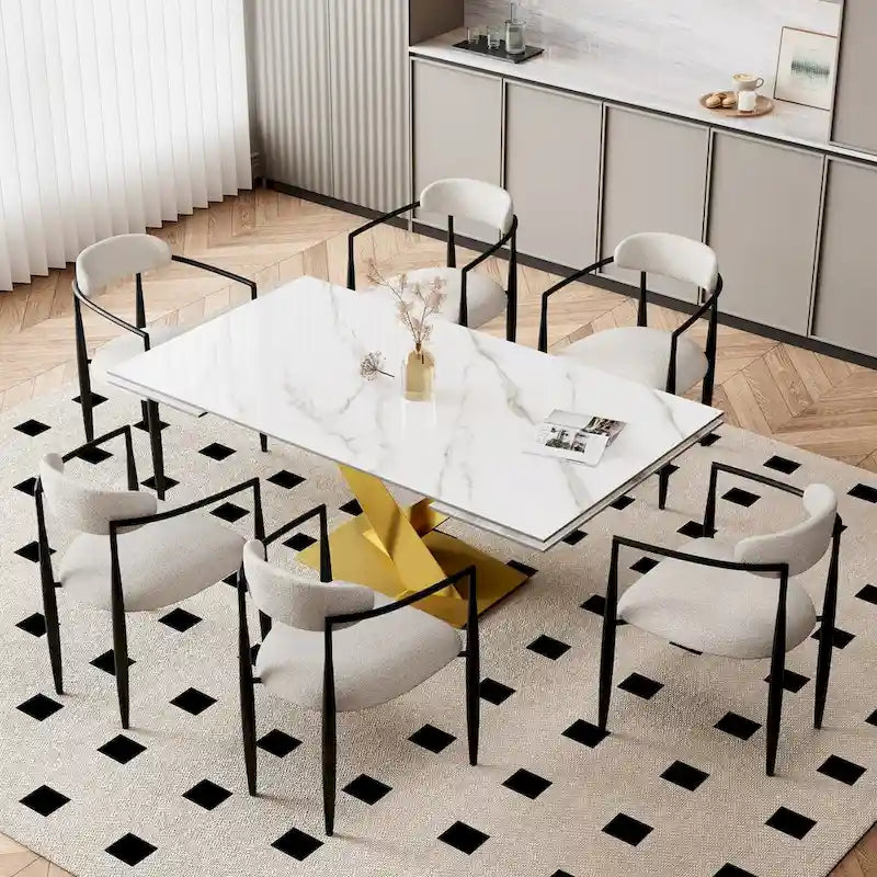 9-Piece Extendable Sintered Stone Dining Set with 8 Fabric Chairs - 94.48"