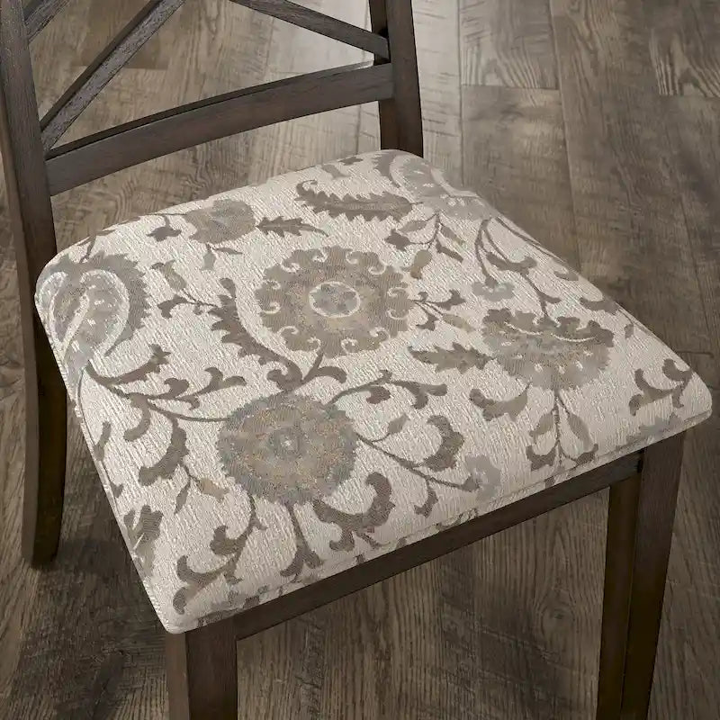 Espresso Finish Upholstered Dining Chairs with Lattice Back - Set of 2