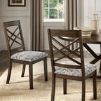 Espresso Finish Upholstered Dining Chairs with Lattice Back - Set of 2