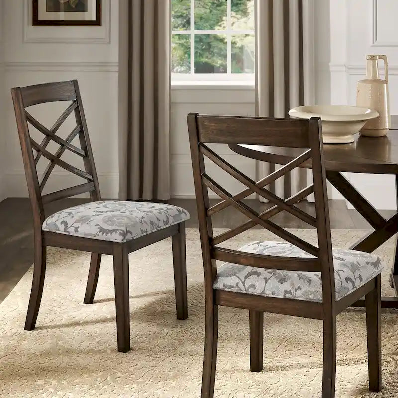 Espresso Finish Upholstered Dining Chairs with Lattice Back - Set of 2