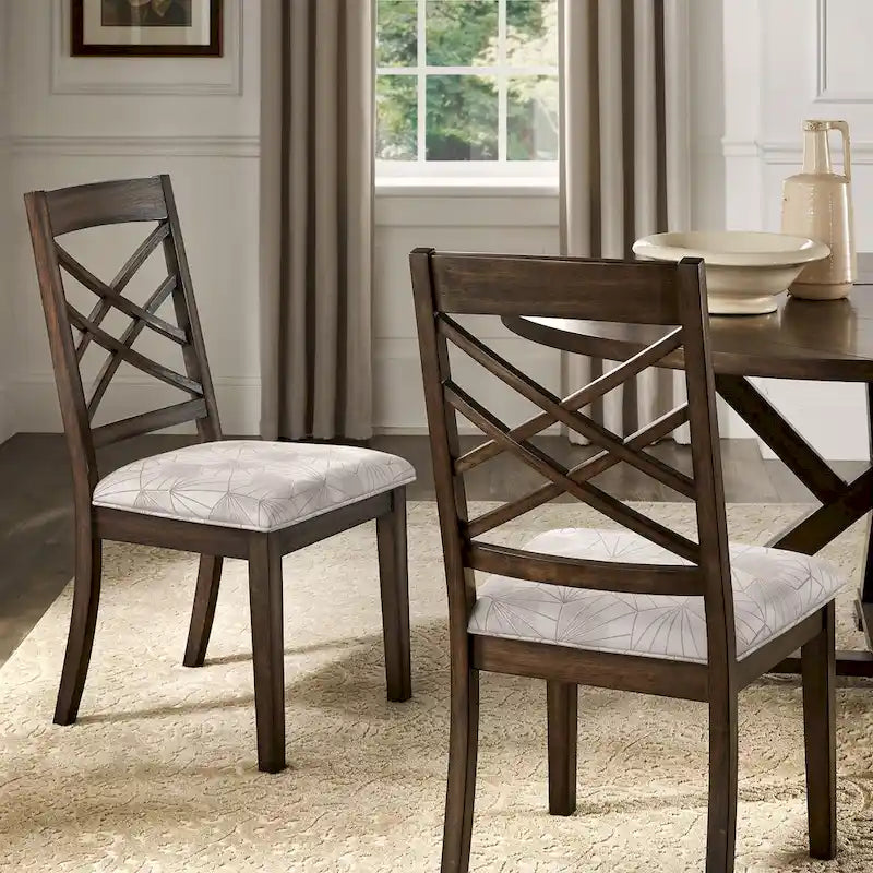 Espresso Finish Upholstered Dining Chairs with Lattice Back - Set of 2
