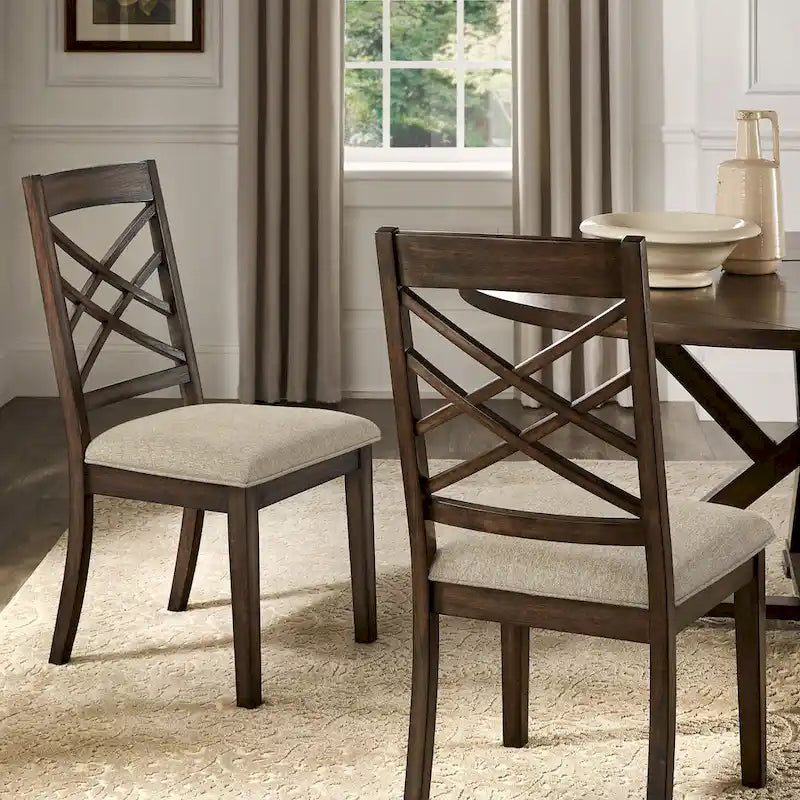 Espresso Finish Upholstered Dining Chairs with Lattice Back - Set of 2