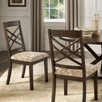 Espresso Finish Upholstered Dining Chairs with Lattice Back - Set of 2