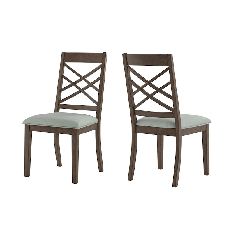 Espresso Finish Upholstered Dining Chairs with Lattice Back - Set of 2