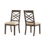 Espresso Finish Upholstered Dining Chairs with Lattice Back - Set of 2