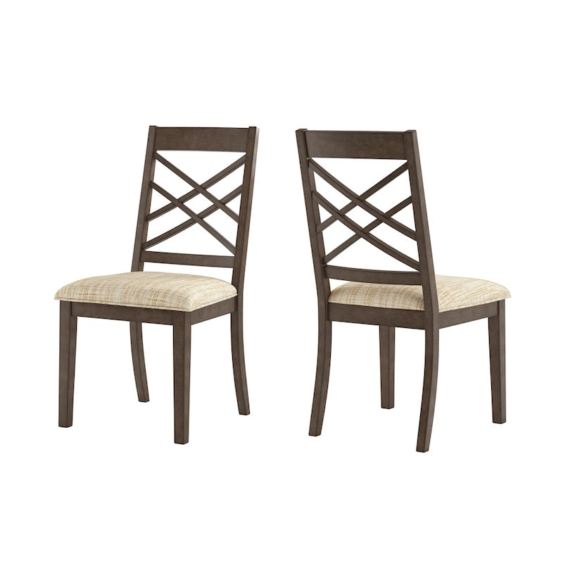 Espresso Finish Upholstered Dining Chairs with Lattice Back - Set of 2