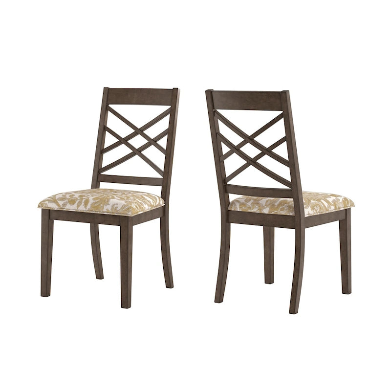 Espresso Finish Upholstered Dining Chairs with Lattice Back - Set of 2