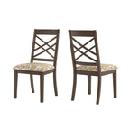 Espresso Finish Upholstered Dining Chairs with Lattice Back - Set of 2