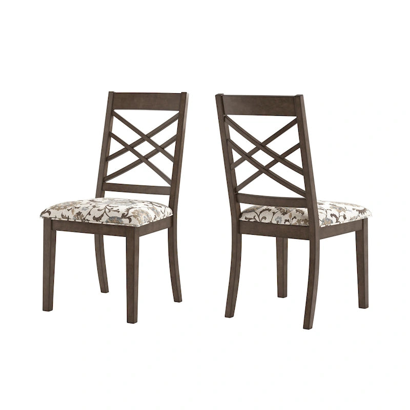 Espresso Finish Upholstered Dining Chairs with Lattice Back - Set of 2