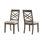 Espresso Finish Upholstered Dining Chairs with Lattice Back - Set of 2
