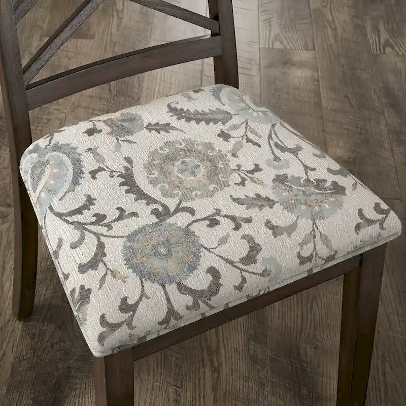 Espresso Finish Upholstered Dining Chairs with Lattice Back - Set of 2