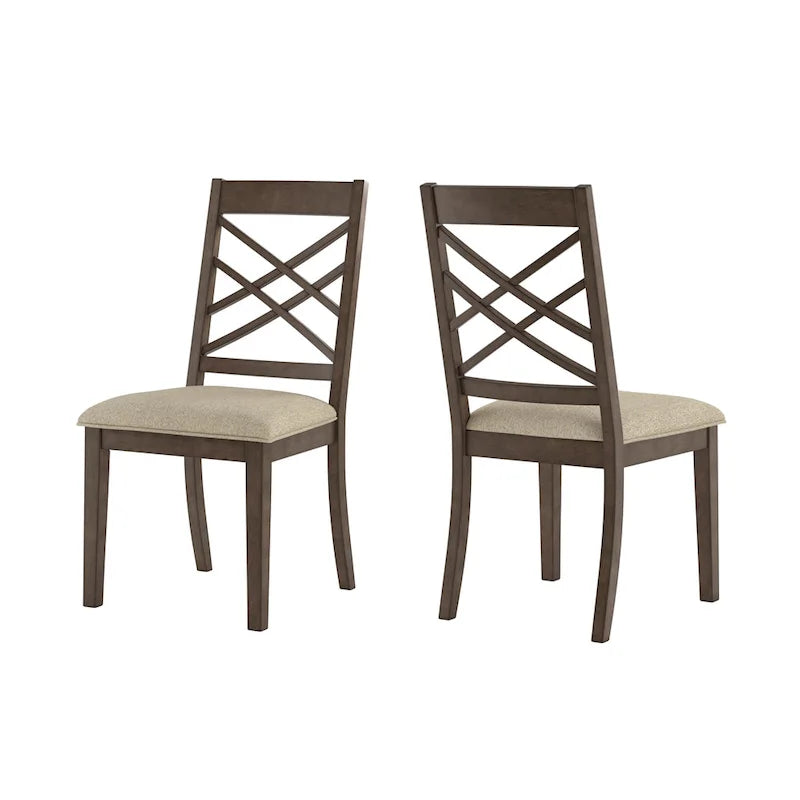 Espresso Finish Upholstered Dining Chairs with Lattice Back - Set of 2