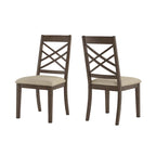 Espresso Finish Upholstered Dining Chairs with Lattice Back - Set of 2