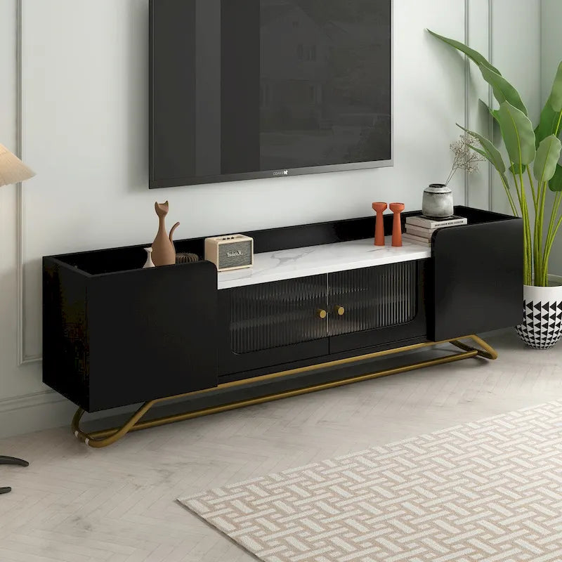 TV Stand with Fluted Glass Doors - Entertainment Center for TVs Up to 70 Inches