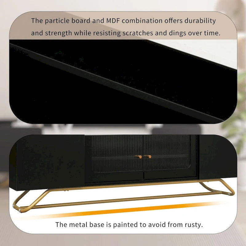 TV Stand with Fluted Glass Doors - Entertainment Center for TVs Up to 70 Inches