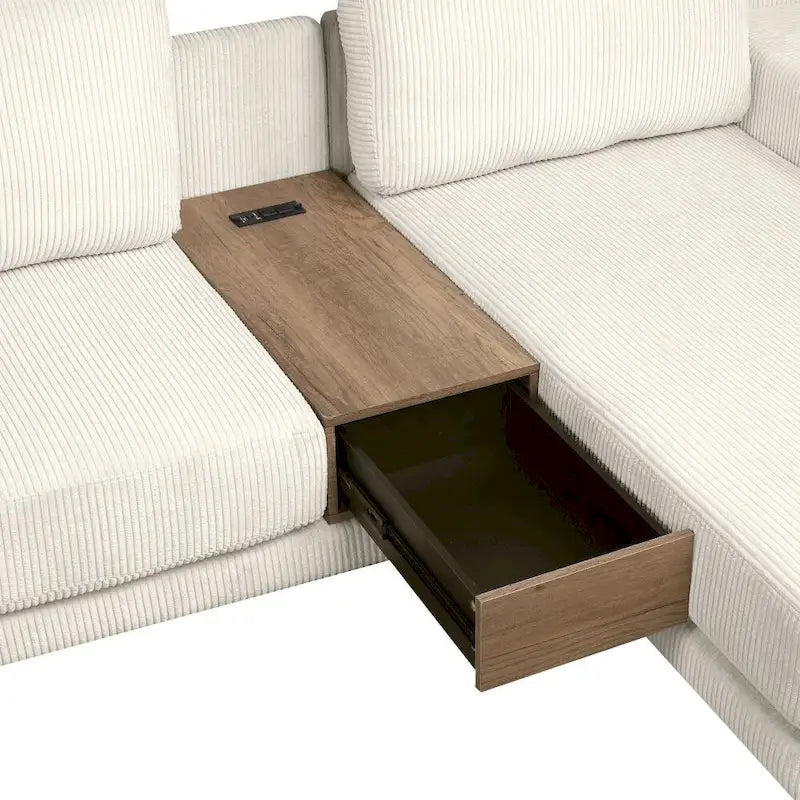 L-shaped Sofa Sectional Sofa with Two USB Ports and Two Power Sockets, a Storage Drawer and a Reversible Chaise Lounge