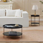 2-Piece Modern Round Nesting Coffee Table Set with 2-Tier Storage