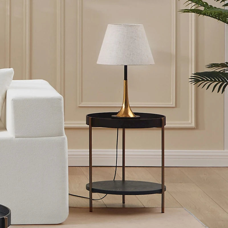 2-Piece Modern Round Nesting Coffee Table Set with 2-Tier Storage