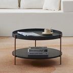 2-Piece Modern Round Nesting Coffee Table Set with 2-Tier Storage