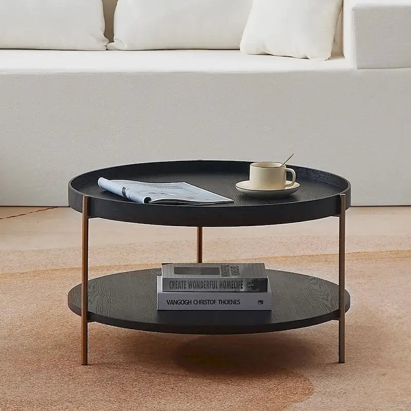 2-Piece Modern Round Nesting Coffee Table Set with 2-Tier Storage