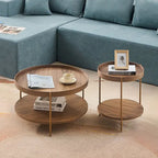 2-Piece Modern Round Nesting Coffee Table Set with 2-Tier Storage