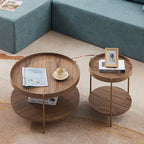 2-Piece Modern Round Nesting Coffee Table Set with 2-Tier Storage