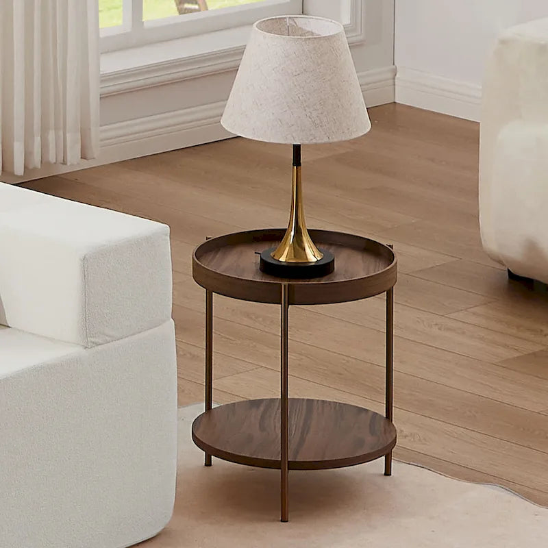 2-Piece Modern Round Nesting Coffee Table Set with 2-Tier Storage