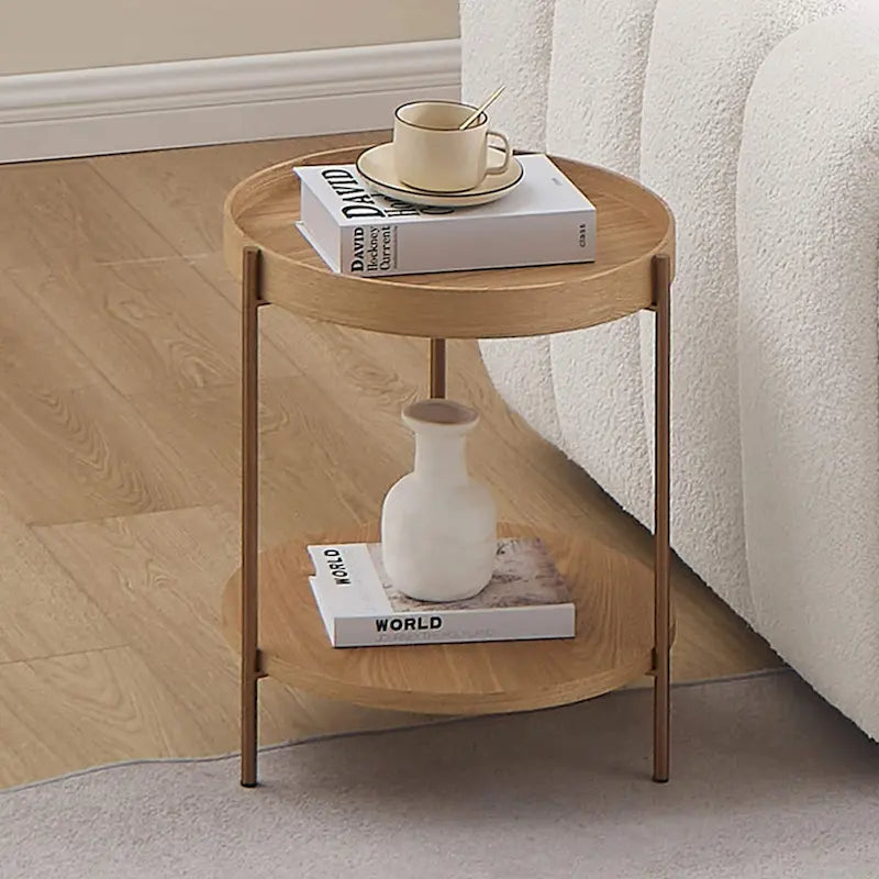 2-Piece Modern Round Nesting Coffee Table Set with 2-Tier Storage