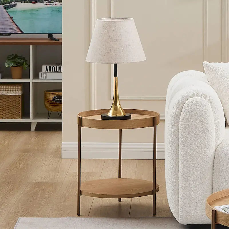 2-Piece Modern Round Nesting Coffee Table Set with 2-Tier Storage