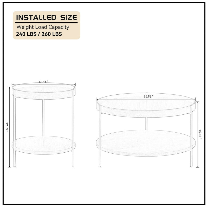 2-Piece Modern Round Nesting Coffee Table Set with 2-Tier Storage
