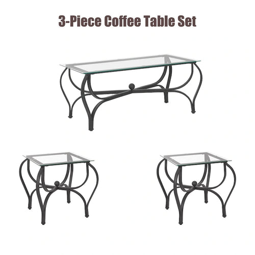Tempered Glass Surface 3-Piece Coffee Table Set