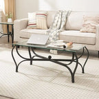 3-Piece Tempered Glass Coffee Table Set - Rustic Black Metal Frame
