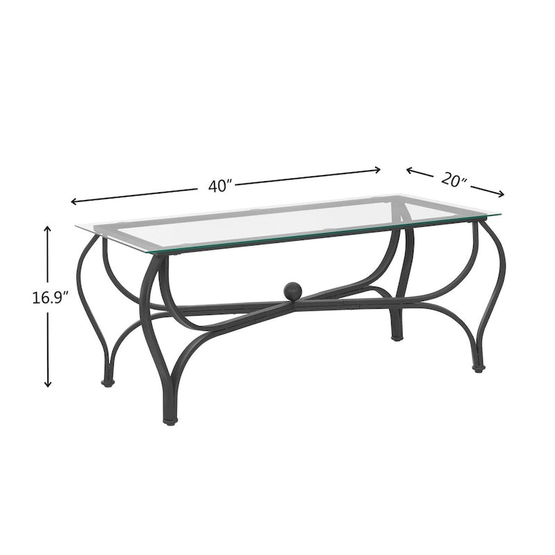 3-Piece Tempered Glass Coffee Table Set - Rustic Black Metal Frame