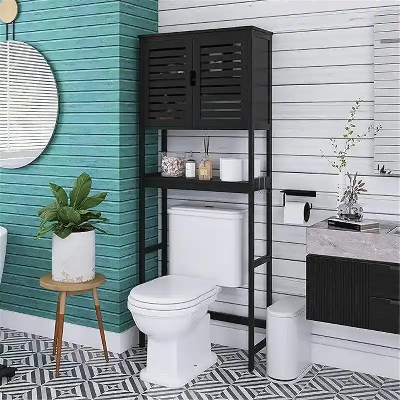 Over-Toilet Bathroom Storage Cabinet - 3 Shelves Bamboo Wood Tower