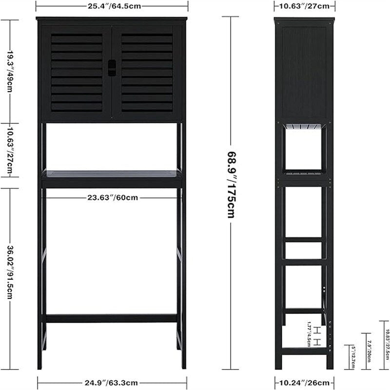 Over-Toilet Bathroom Storage Cabinet - 3 Shelves Bamboo Wood Tower