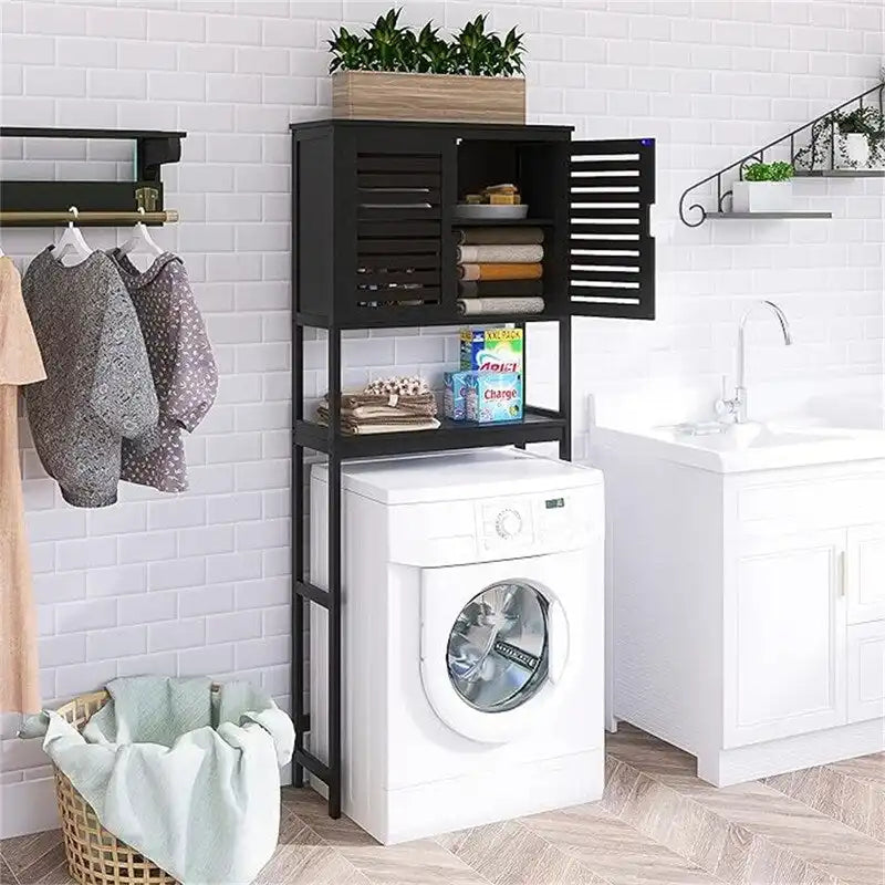 Over-Toilet Bathroom Storage Cabinet - 3 Shelves Bamboo Wood Tower