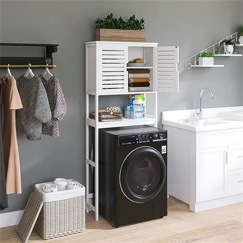 Over-Toilet Bathroom Storage Cabinet - 3 Shelves Bamboo Wood Tower
