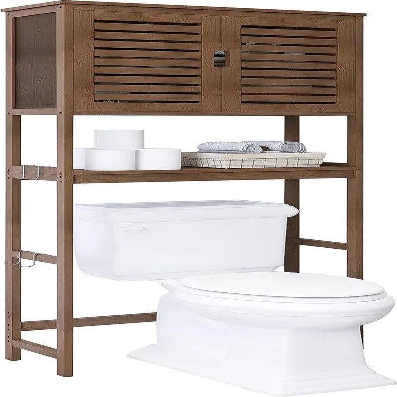Over-Toilet Bathroom Storage Cabinet - 3 Shelves Bamboo Wood Tower