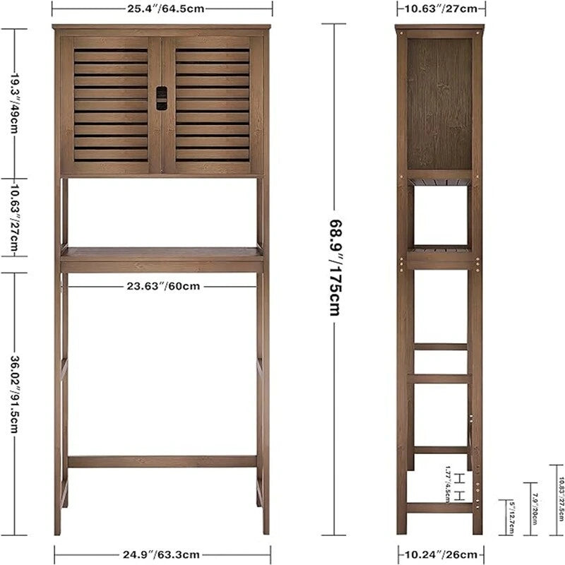 Over-Toilet Bathroom Storage Cabinet - 3 Shelves Bamboo Wood Tower