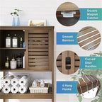 Over-Toilet Bathroom Storage Cabinet - 3 Shelves Bamboo Wood Tower