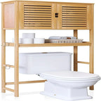 Over-Toilet Bathroom Storage Cabinet - 3 Shelves Bamboo Wood Tower