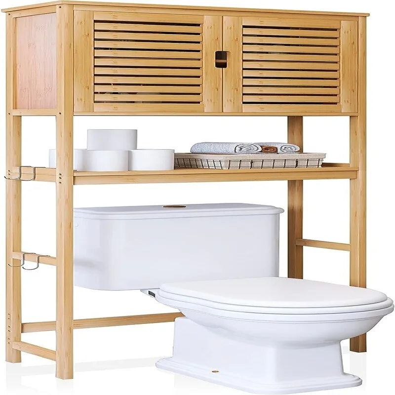 Over-Toilet Bathroom Storage Cabinet - 3 Shelves Bamboo Wood Tower