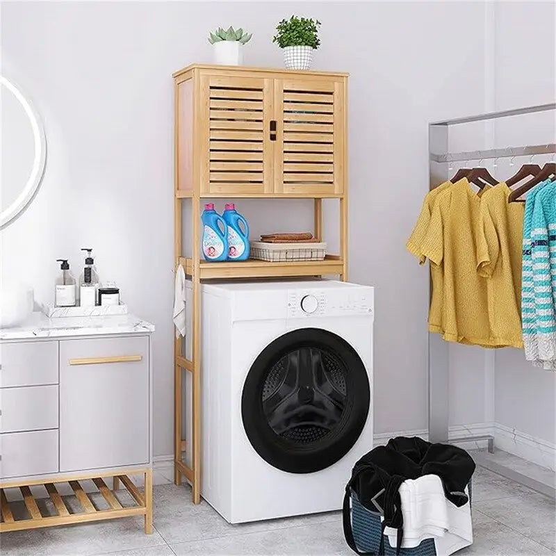 Over-Toilet Bathroom Storage Cabinet - 3 Shelves Bamboo Wood Tower